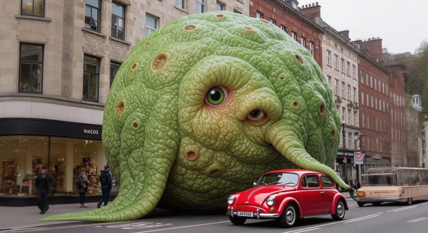 Rode wagen en monster