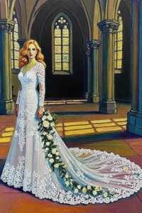 Wedding clothes – a 3 meter (118 inch) train is in