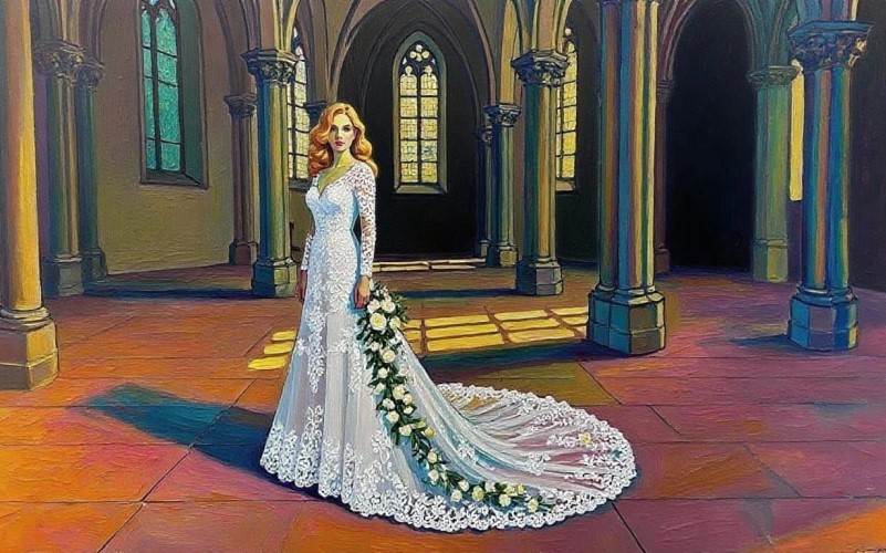 Wedding clothes – a 3 meter (118 inch) train is in